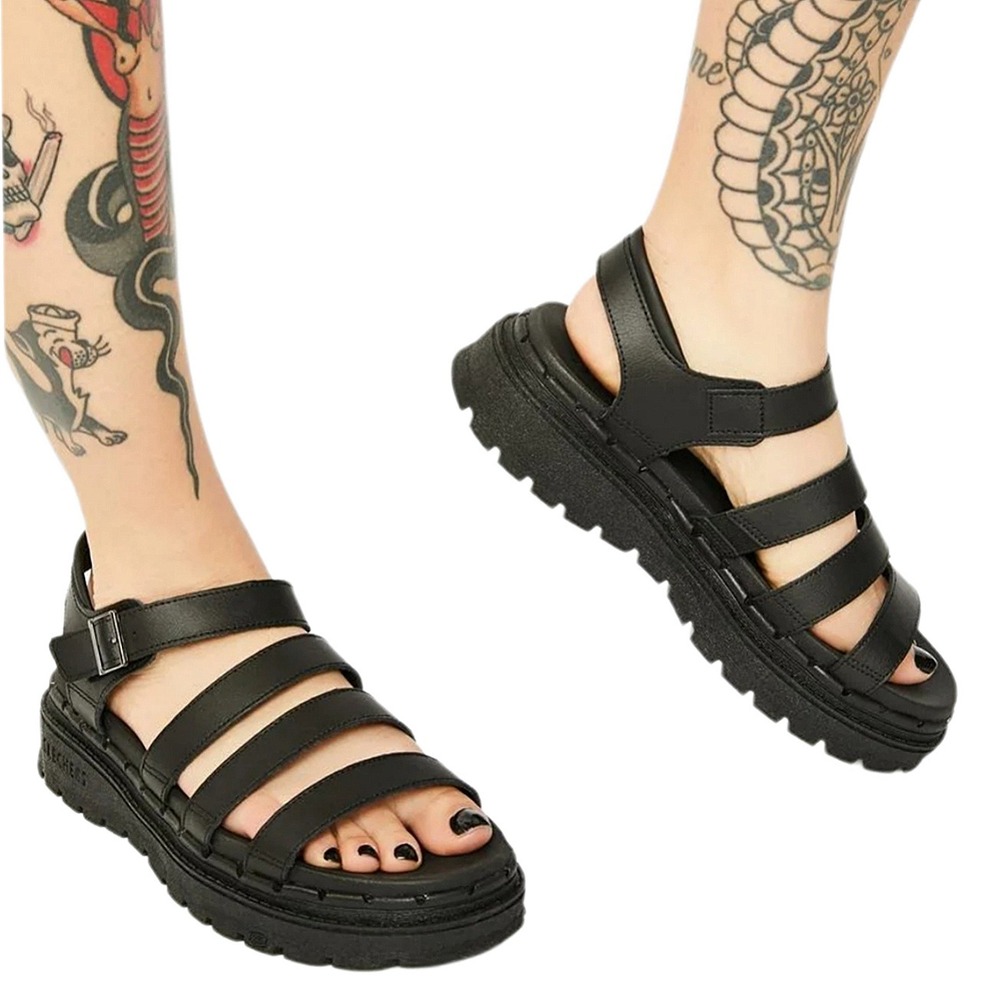 Skechers Jammers Poppin Fisherman Platform Sandals Women's 7 Leather Grunge Y2K